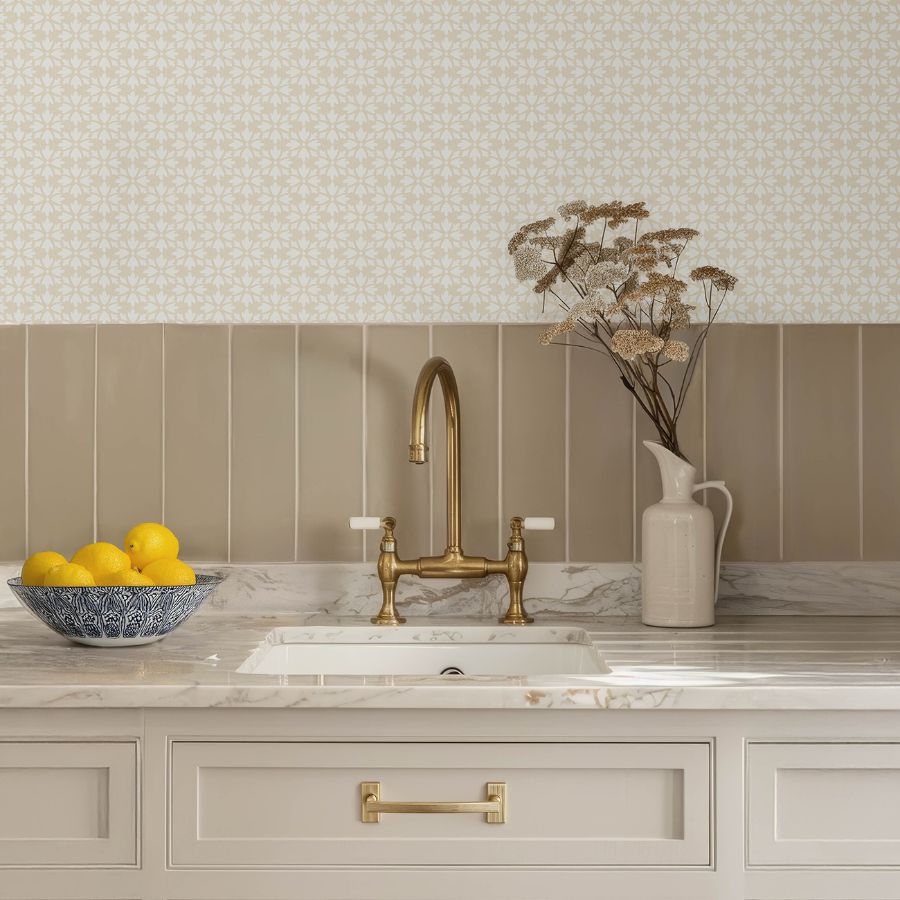 Purchase 4148-27455 Chesapeake Wallpaper, Phlox Khaki Floral Stamp - PrintWorks1