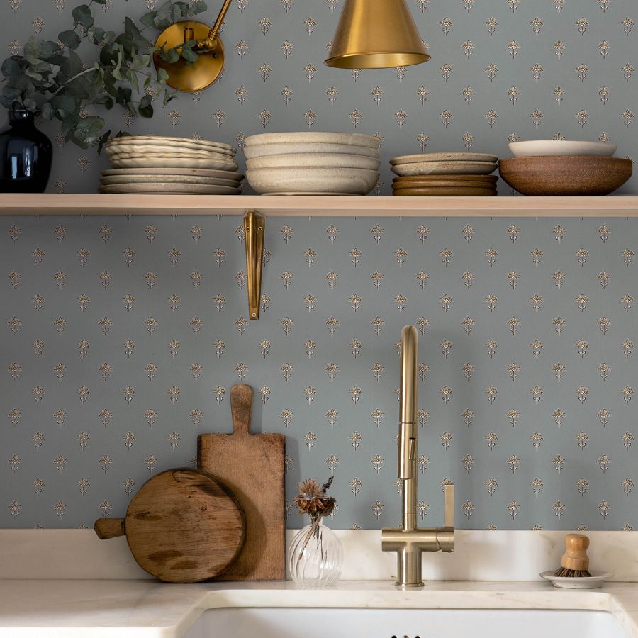 Purchase 4148-27456 Chesapeake Wallpaper, Surdiva Denim Floral Fan - PrintWorks1