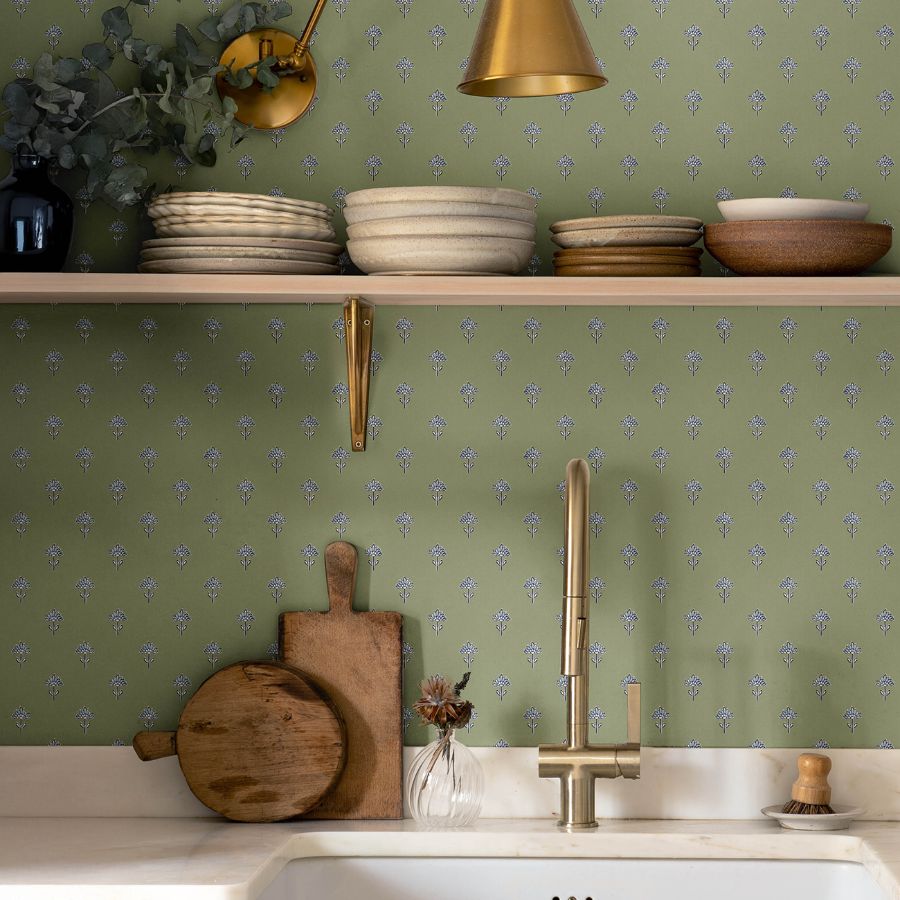 Purchase 4148-27459 Chesapeake Wallpaper, Surdiva Green Floral Fan - PrintWorks1