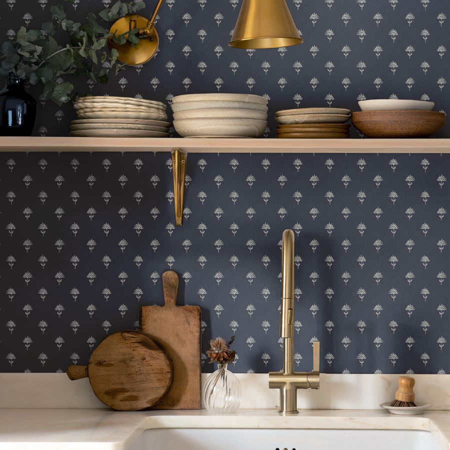 Purchase 4148-27461 Chesapeake Wallpaper, Surdiva Indigo Floral Fan - PrintWorks1