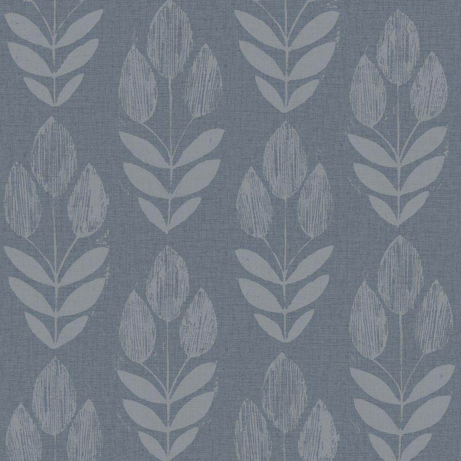 Purchase 4148-27473 Chesapeake Wallpaper, Garland Denim Block Tulip - PrintWorks
