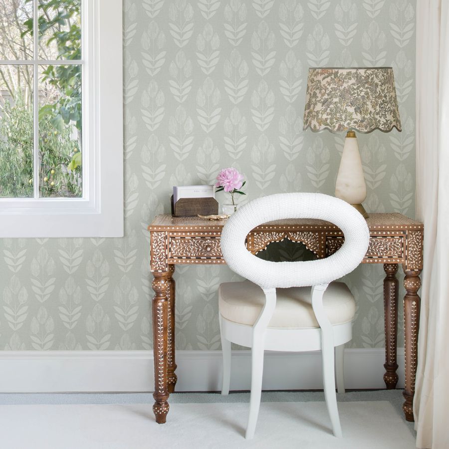 Purchase 4148-27475 Chesapeake Wallpaper, Garland Aqua Block Tulip - PrintWorks1