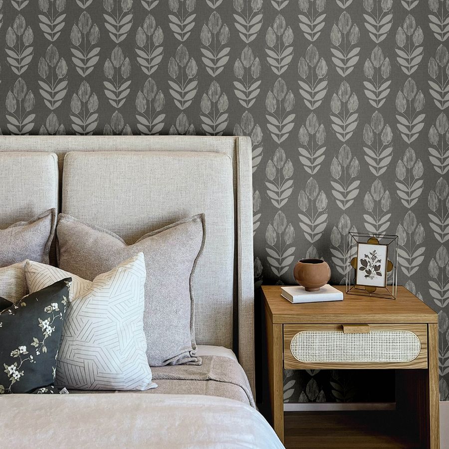 Purchase 4148-27477 Chesapeake Wallpaper, Garland Charcoal Block Tulip - PrintWorks12