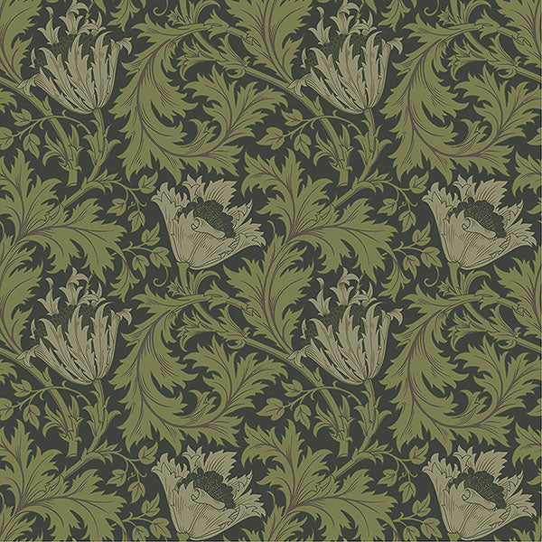 Purchase 4153-82005 A-Street Wallpaper, Anemone Dark Green Floral Trail - Hidden Treasures