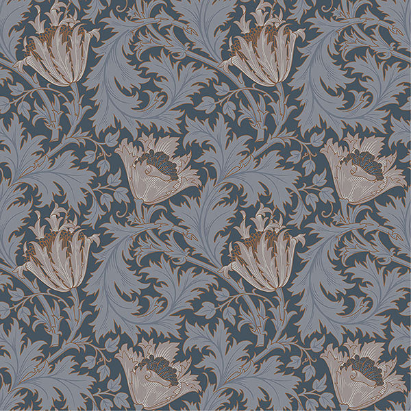 Purchase 4153-82006 A-Street Wallpaper, Anemone Dark Blue Floral Trail - Hidden Treasures