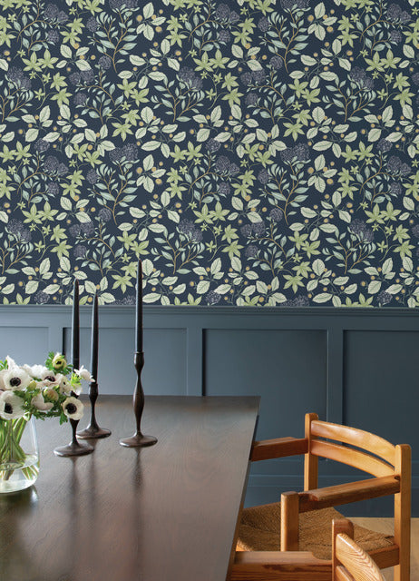 Purchase 4155-72814 A-Street Wallpaper, Mildred Indigo Botanical Trail - Drew & Jonathan Home IV1