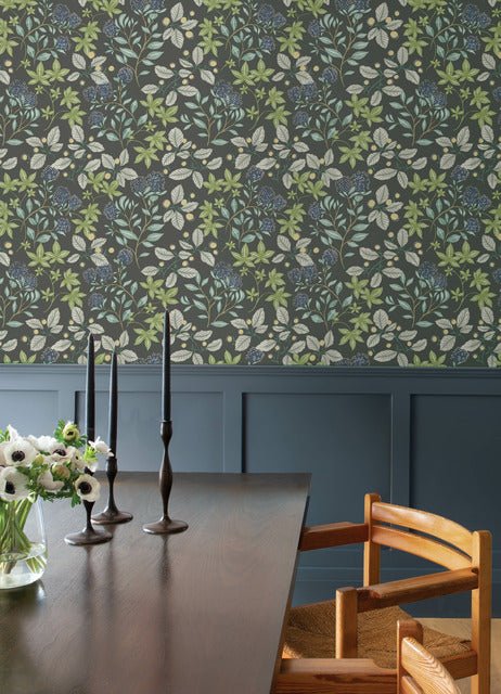 Purchase 4155-72815 A-Street Wallpaper, Mildred Charcoal Botanical Trail - Drew & Jonathan Home IV1