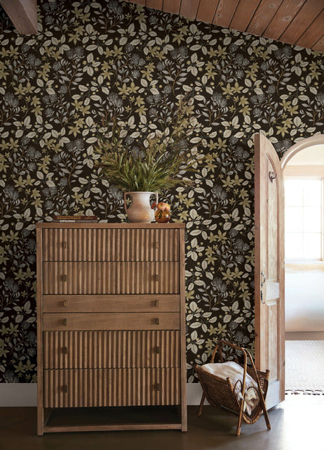 Purchase 4155-72817 A-Street Wallpaper, Mildred Black Botanical Trail - Drew & Jonathan Home IV1