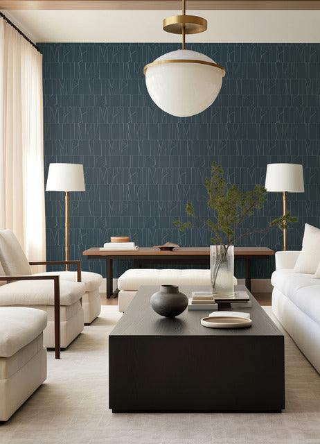 Purchase 4155-72821 A-Street Wallpaper, Huntington Indigo Geometric Stripe - Drew & Jonathan Home IV1