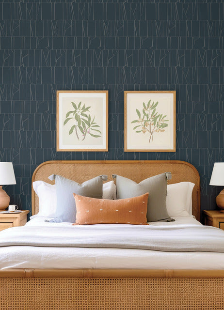 Purchase 4155-72821 A-Street Wallpaper, Huntington Indigo Geometric Stripe - Drew & Jonathan Home IV12