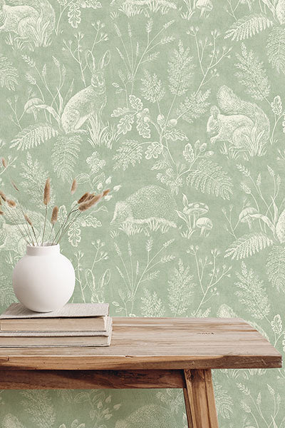 Purchase 4164-M1801 Advantage Wallpaper, Woodland Green Toile - Westbury Forest1