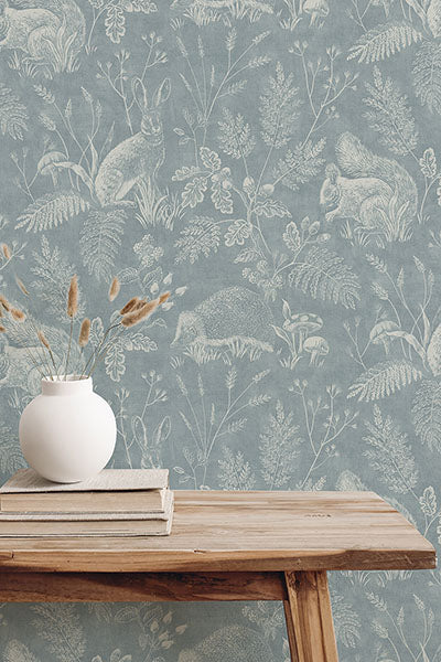 Purchase 4164-M1802 Advantage Wallpaper, Woodland Blue Toile - Westbury Forest1