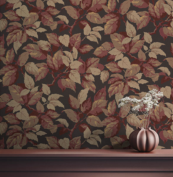 Purchase 4164-M1805 Advantage Wallpaper, Canopy Burgundy Leaf - Westbury Forest1