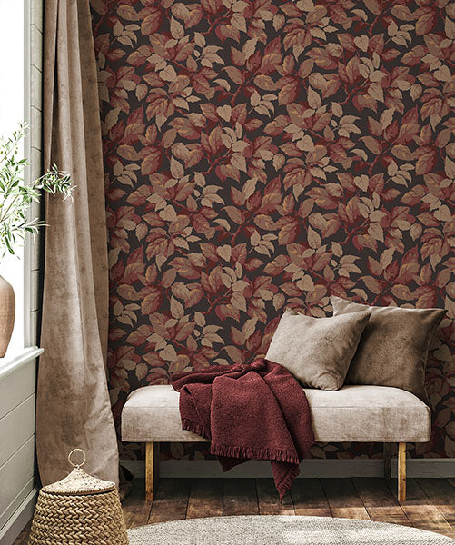 Purchase 4164-M1805 Advantage Wallpaper, Canopy Burgundy Leaf - Westbury Forest12