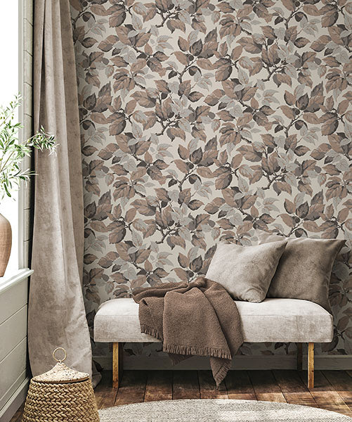 Purchase 4164-M1806 Advantage Wallpaper, Canopy Beige Leaf - Westbury Forest12
