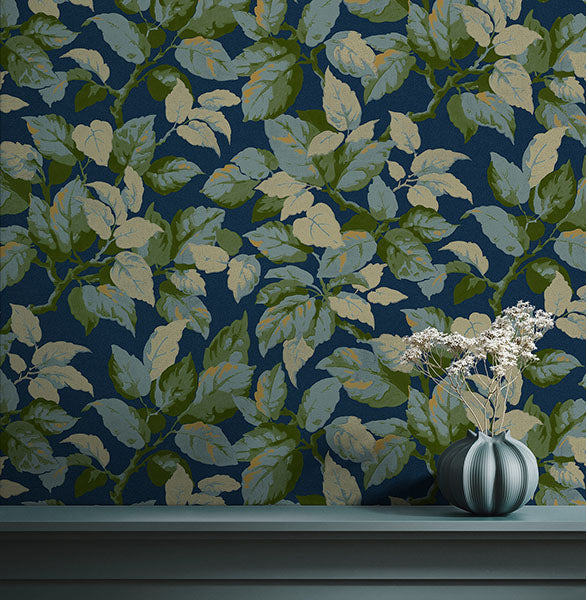 Purchase 4164-M1807 Advantage Wallpaper, Canopy Navy Leaf - Westbury Forest1