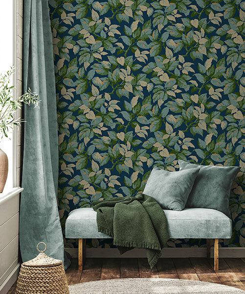 Purchase 4164-M1807 Advantage Wallpaper, Canopy Navy Leaf - Westbury Forest12