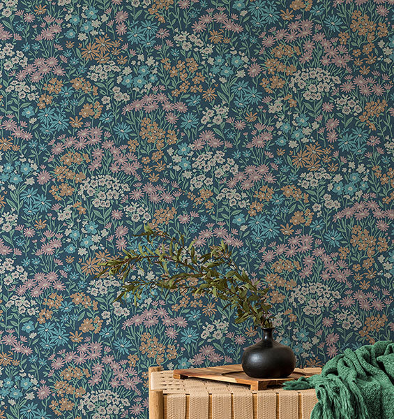 Purchase 4164-M1813 Advantage Wallpaper, Ditsy Dark Blue Daisies - Westbury Forest1