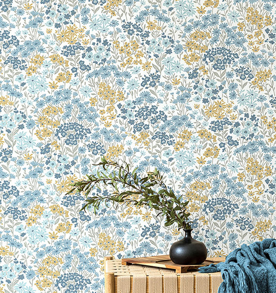Purchase 4164-M1814 Advantage Wallpaper, Ditsy Light Blue Daisies - Westbury Forest1