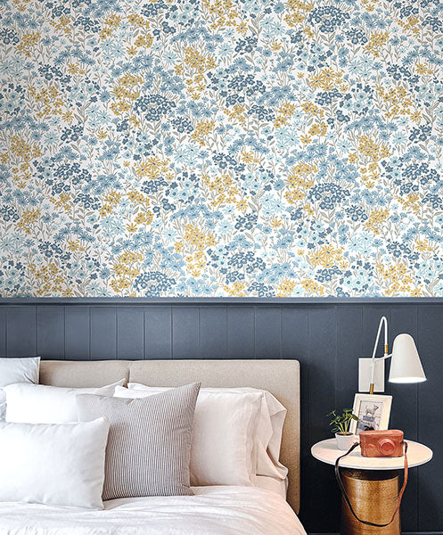 Purchase 4164-M1814 Advantage Wallpaper, Ditsy Light Blue Daisies - Westbury Forest12