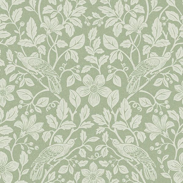 Purchase 4164-M1816 Advantage Wallpaper, Marlow Green Bird Vine - Westbury Forest