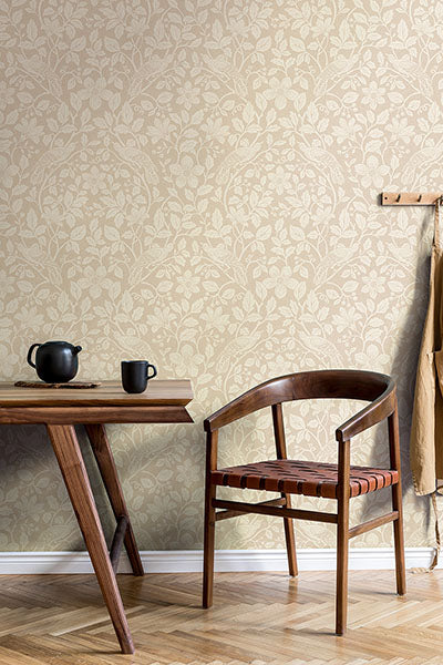 Purchase 4164-M1817 Advantage Wallpaper, Marlow Beige Bird Vine - Westbury Forest12