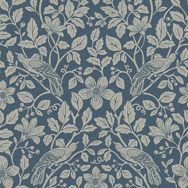 Purchase 4164-M1818 Advantage Wallpaper, Marlow Dark Blue Bird Vine - Westbury Forest