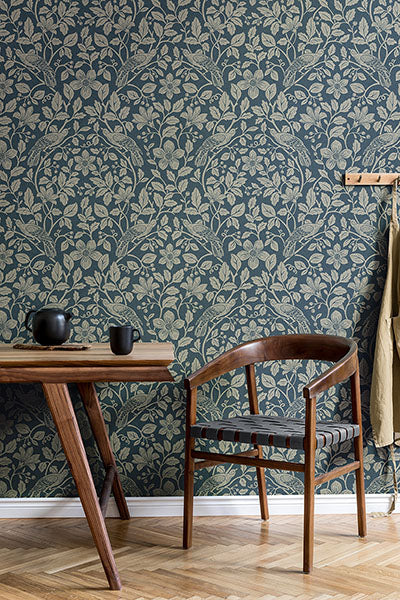 Purchase 4164-M1818 Advantage Wallpaper, Marlow Dark Blue Bird Vine - Westbury Forest12