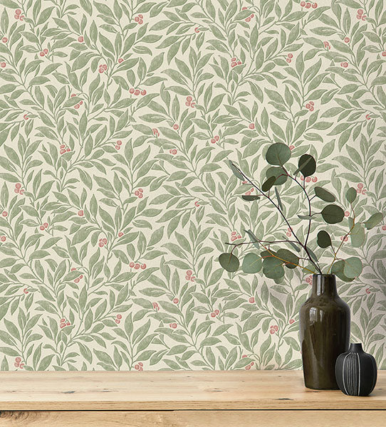 Purchase 4164-M1840 Advantage Wallpaper, Winter Berry Green Vine - Westbury Forest1