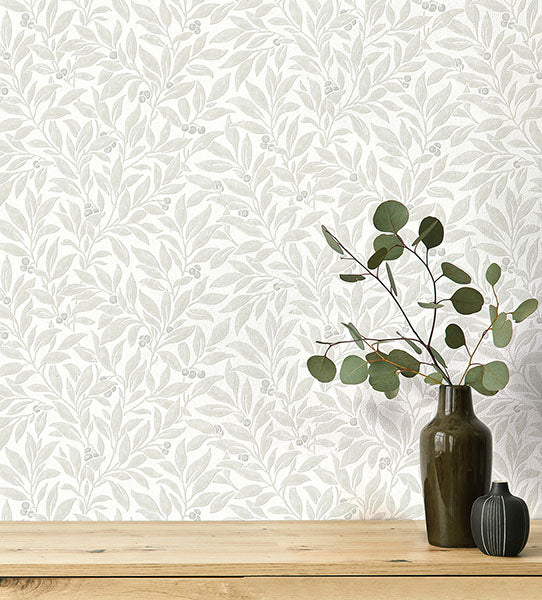 Purchase 4164-M1843 Advantage Wallpaper, Winter Berry Light Grey Vine - Westbury Forest1