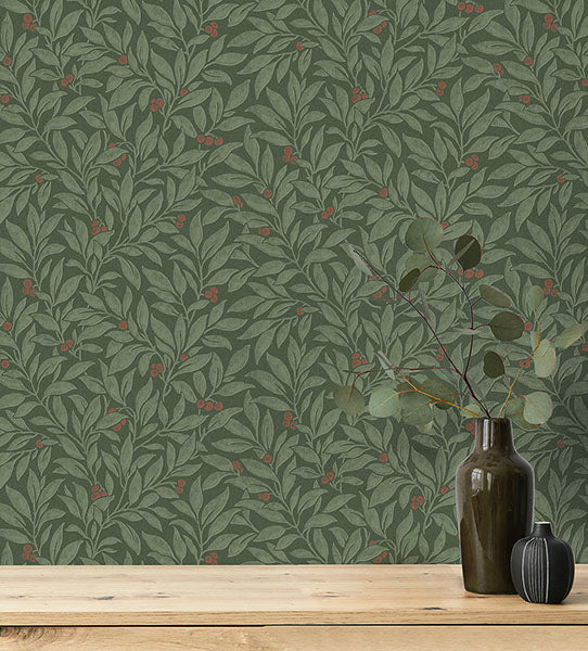 Purchase 4164-M1844 Advantage Wallpaper, Winter Berry Evergreen Vine - Westbury Forest1
