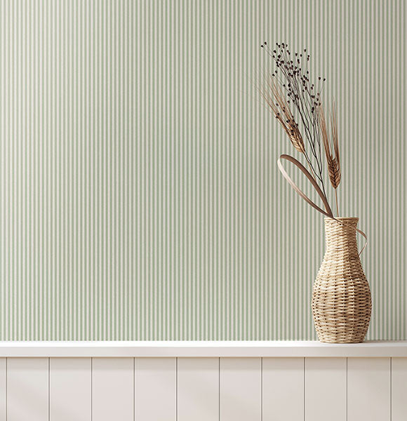 Purchase 4164-M1846 Advantage Wallpaper, Ticking Light Green Stripe - Westbury Forest1