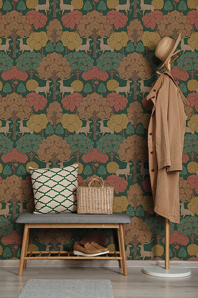 Purchase 4164-M1849 Advantage Wallpaper, Forest of Arden Green Deer - Westbury Forest12