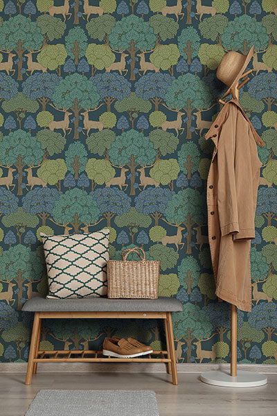Purchase 4164-M1850 Advantage Wallpaper, Forest of Arden Blue Deer - Westbury Forest12