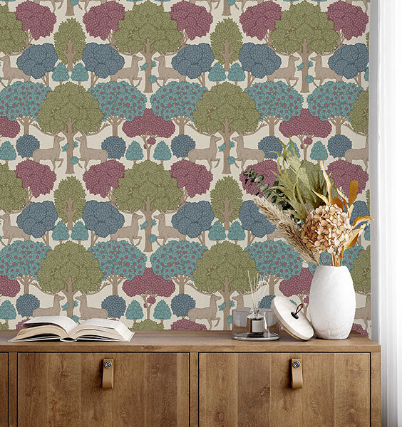 Purchase 4164-M1852 Advantage Wallpaper, Forest of Arden Merlot Deer - Westbury Forest1