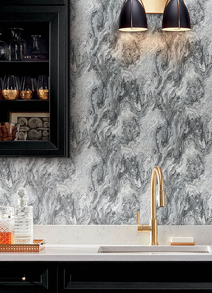 Purchase 4168-15533 Advantage Wallpaper, Star Charcoal Marble - Kitchen & Bath 21
