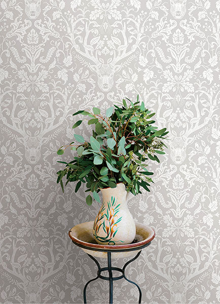 Purchase 4169-12701 Chesapeake Wallpaper, Kiwassa Grey Antler Damask - Oak & Moss12