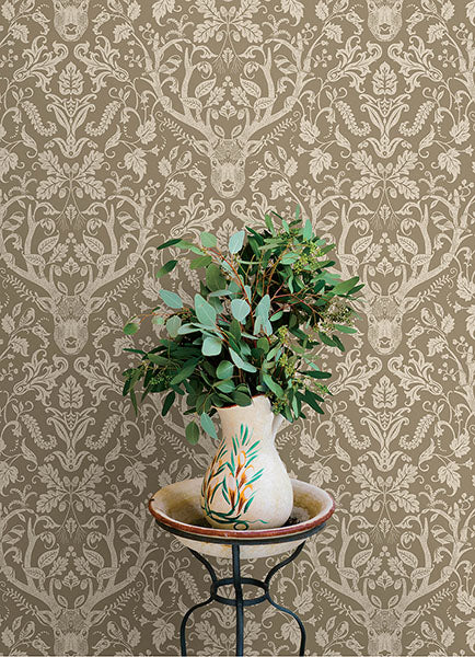 Purchase 4169-12705 Chesapeake Wallpaper, Kiwassa Light Brown Antler Damask - Oak & Moss12