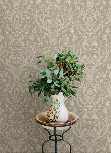 Purchase 4169-12706 Chesapeake Wallpaper, Kiwassa Sage Antler Damask - Oak & Moss12