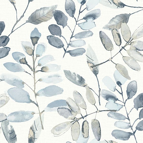 Purchase 4169-13908 Chesapeake Wallpaper, Pinnate Blue Leaves - Oak & Moss