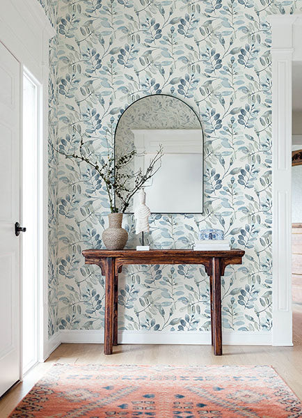 Purchase 4169-13908 Chesapeake Wallpaper, Pinnate Blue Leaves - Oak & Moss1