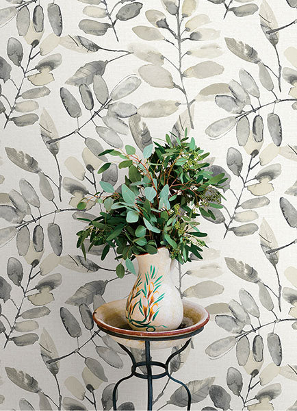 Purchase 4169-13910 Chesapeake Wallpaper, Pinnate Charcoal Leaves - Oak & Moss12