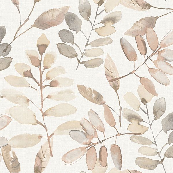 Purchase 4169-13912 Chesapeake Wallpaper, Pinnate Salmon Leaves - Oak & Moss
