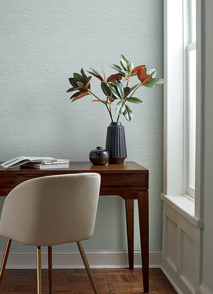 Purchase 4169-24278 Chesapeake Wallpaper, Agave Light Blue Faux Grasscloth - Oak & Moss1