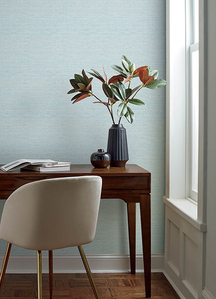 Purchase 4169-24283 Chesapeake Wallpaper, Agave Sky Blue Faux Grasscloth - Oak & Moss1