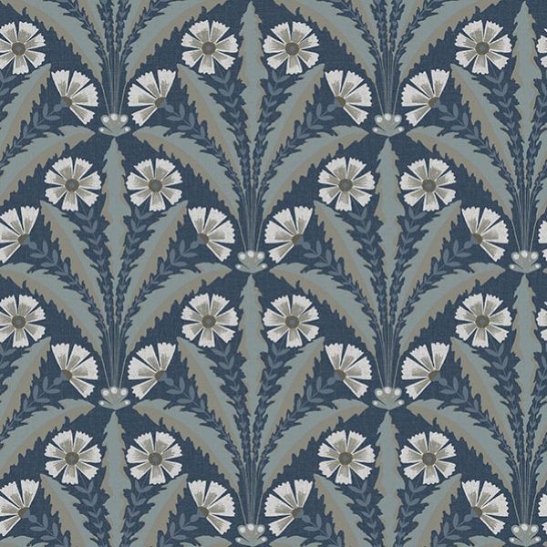 Purchase 4169-27600 Chesapeake Wallpaper, Tap Root Dark Blue Floral Damask - Oak & Moss