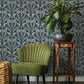 Purchase 4169-27600 Chesapeake Wallpaper, Tap Root Dark Blue Floral Damask - Oak & Moss1