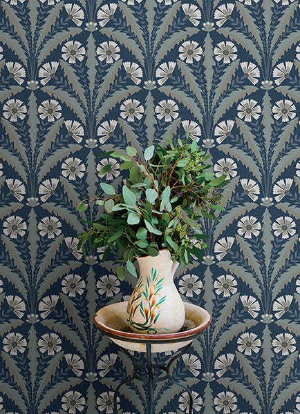 Purchase 4169-27600 Chesapeake Wallpaper, Tap Root Dark Blue Floral Damask - Oak & Moss12