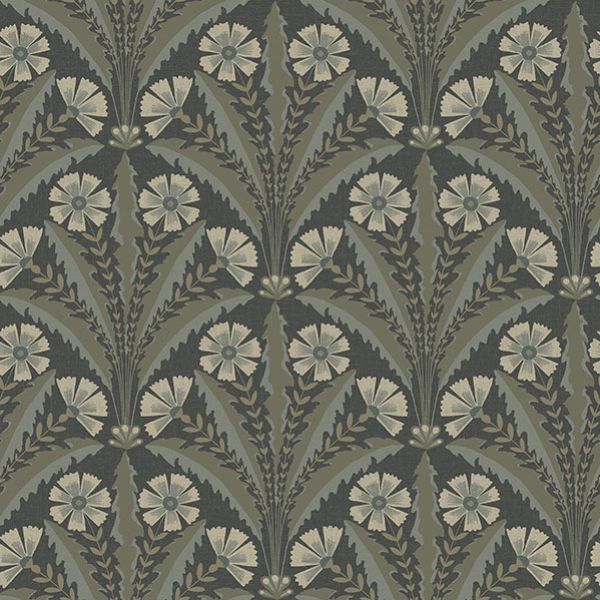 Purchase 4169-27601 Chesapeake Wallpaper, Tap Root Charcoal Floral Damask - Oak & Moss