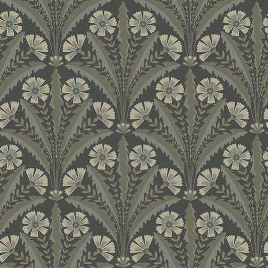 Purchase 4169-27601 Chesapeake Wallpaper, Tap Root Charcoal Floral Damask - Oak & Moss